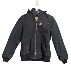 Carhartt Jacket VTG Hood Youth Boys Sherpa Lined Canvas Jacket Size M 8-10 Navy